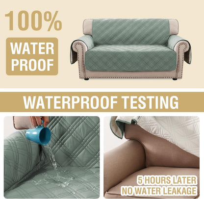 H.VERSAILTEX 100% Waterproof Slipcovers for Couches and Sofas Modern Pet Couch Cover Thick Soft Furniture Protector with Elastic Straps(Sofa, Lily Pad/Beige)
