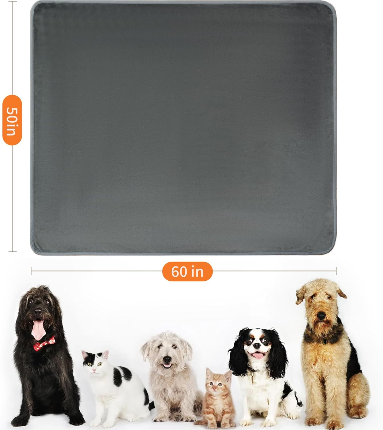 Waterproof Dog Blankets Pet Blanket 50"x60", Soft Fluffy Sofa Car Bed Protector, Reversible Sherpa Fleece Dog Blanket for Large Dogs (Dark Grey-Paws)
