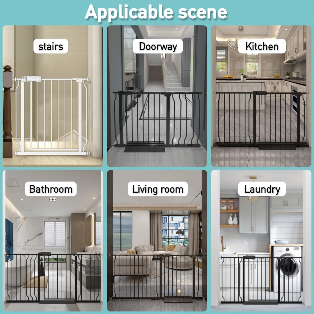 WAOWAO Baby Gate 71.65-85.03" Extra Wide Pressure Mounted Walk Through Swing Auto Close Safety Metal Black Toddler Kids Child Dog Pet Puppy for Stairs,Doorways,Kitchen