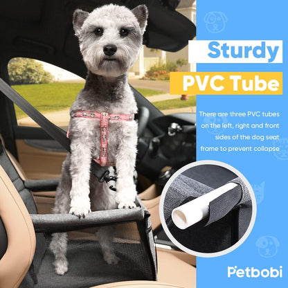 Petbobi Small Dog Car Seat, Dog Car Booster Seat for Small Medium Dogs 5-15 lbs, Foldable Front Seat Safety with Sturdy PVC Tube Frame, Breathable Mesh, Grey