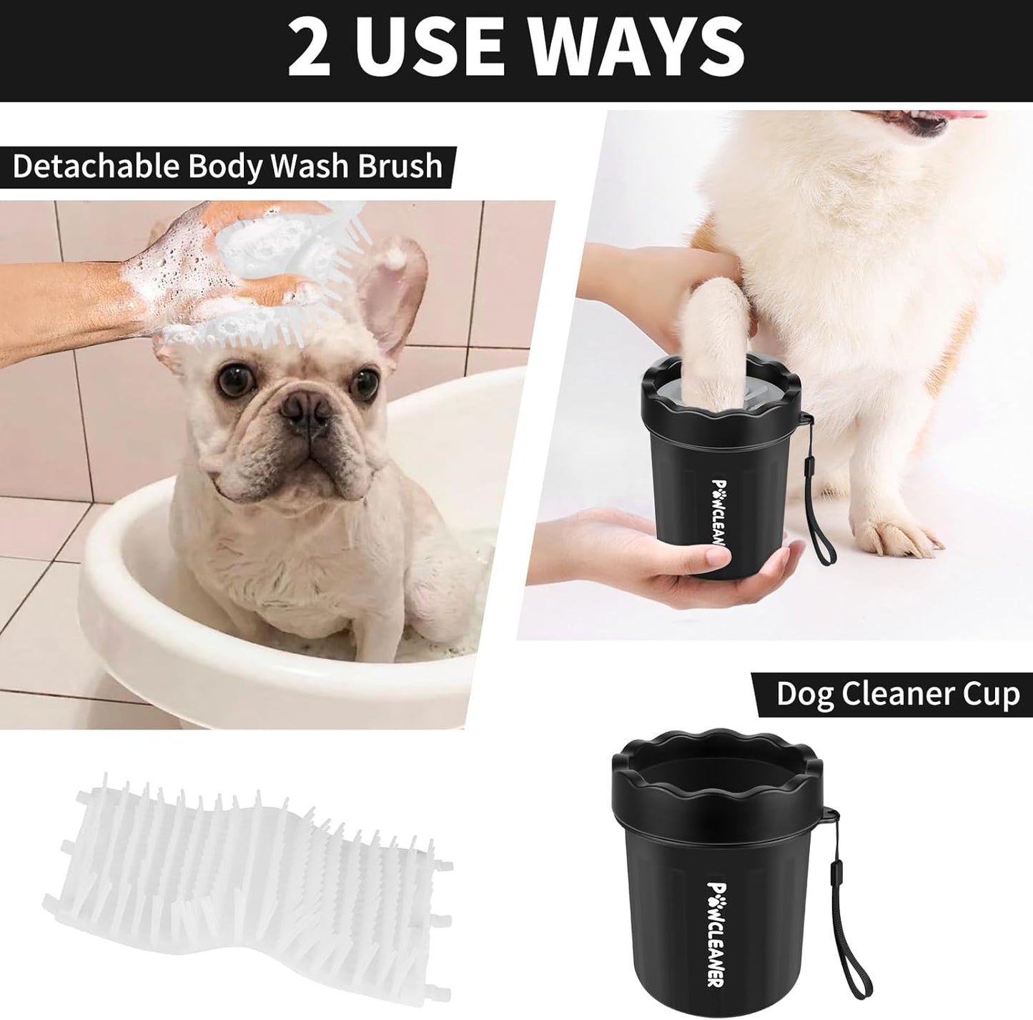 Professional 7 in 1 Dog Paw Cleaner for Dogs & Cats - Includes 1 Portable Paw Washer, 1 Bath Brush, 2 Dog Toothbrushes and 3 Absorbent Towels Note: Fits Paws up to 2 Inches Wide (Small, Blue)