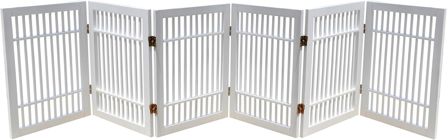 Urnporium Freestanding Wooden Dog Gate for Doorways – Foldable Acacia Wood Pet Gate, No Drill Portable Indoor/Outdoor Puppy Fence Barrier (White Pet Gate, 3 Panel 24" Tall)