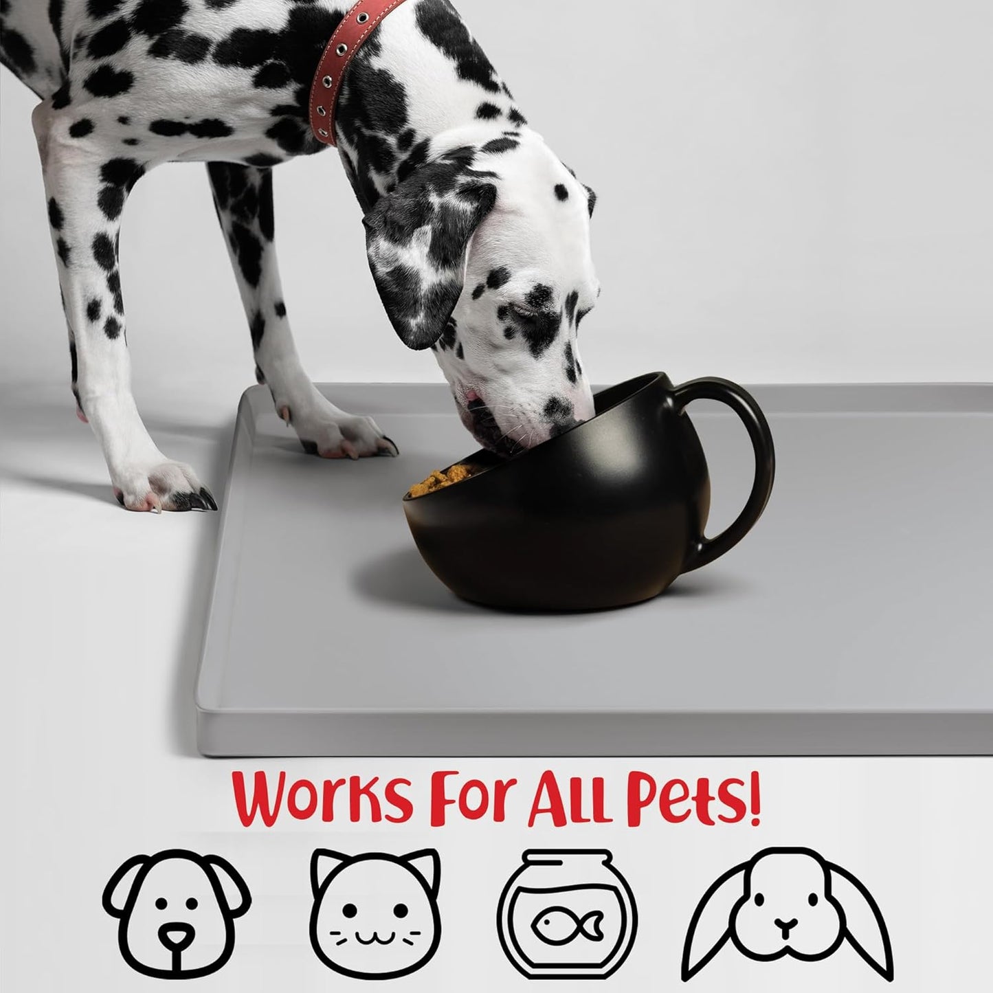 DogBuddy Dog Food Mat – Waterproof Dog Bowl Mat for Food and Water, Silicone Pet Feeding Mats for Floors, Non-Slip Placemat with High Edges for Dogs Bowls, Puppy Essentials (L: 24" x 16", Shadow)