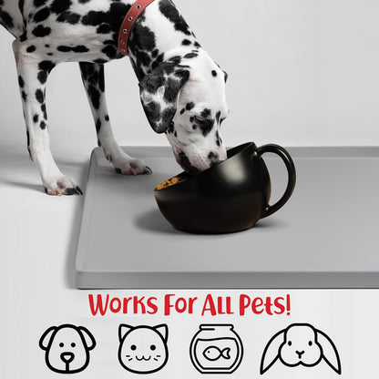 DogBuddy Dog Food Mat – Waterproof Dog Bowl Mat for Food and Water, Silicone Pet Feeding Mats for Floors, Non-Slip Placemat with High Edges for Dogs Bowls, Puppy Essentials (L: 24" x 16", Shadow)