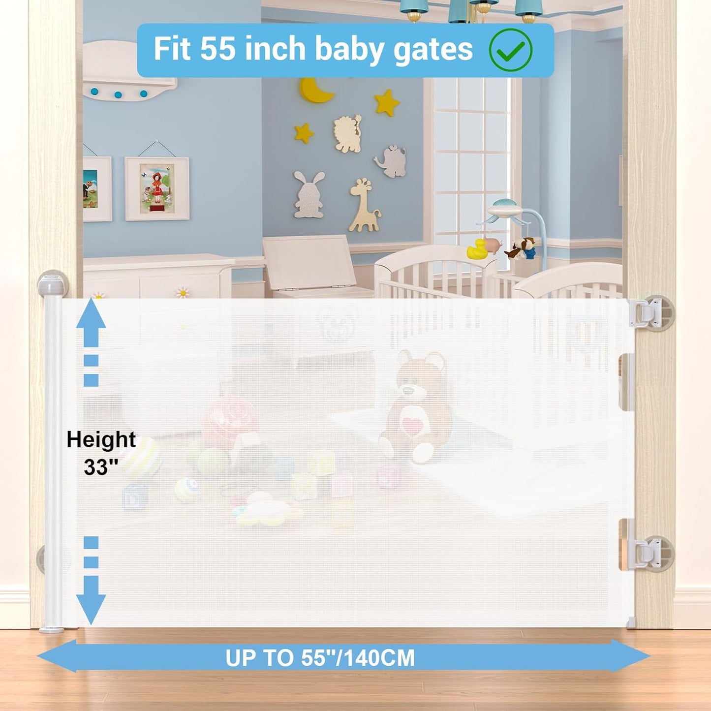 HAMOPY Retractable Baby Gate, 33" Tall, Extends up to 55" Wide, Durable Auto-Lock Baby Gates for Stairs, Mesh Dog Gate and Child Safety Gates for Doorways, Hallways, Indoor, Outdoor(Black)