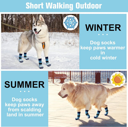 BEAUTYZOO Anti-Slip Dog Socks,Dog Shoes for Hot/Cold Pavement,Paw Protectors with Grips 3 Pairs for Puppy Small Medium Large Senior Old Dogs,Dog Socks to Prevent Licking and Hardwood Floor Protection