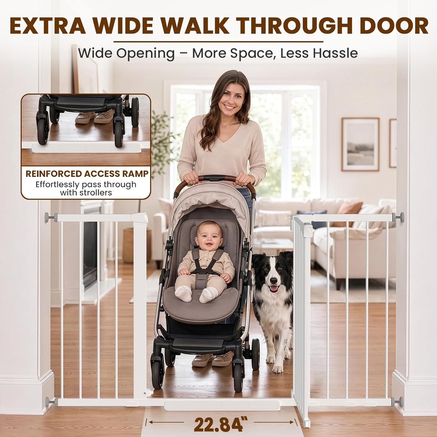 Mumeasy 36" High Extra Tall Dog Gate, 29.6"-40.5" Wide Pressure Mounted Tall Baby Gate for Dog, Auto Close Pet Gate with Door for Stairs,Doorways,House,Black