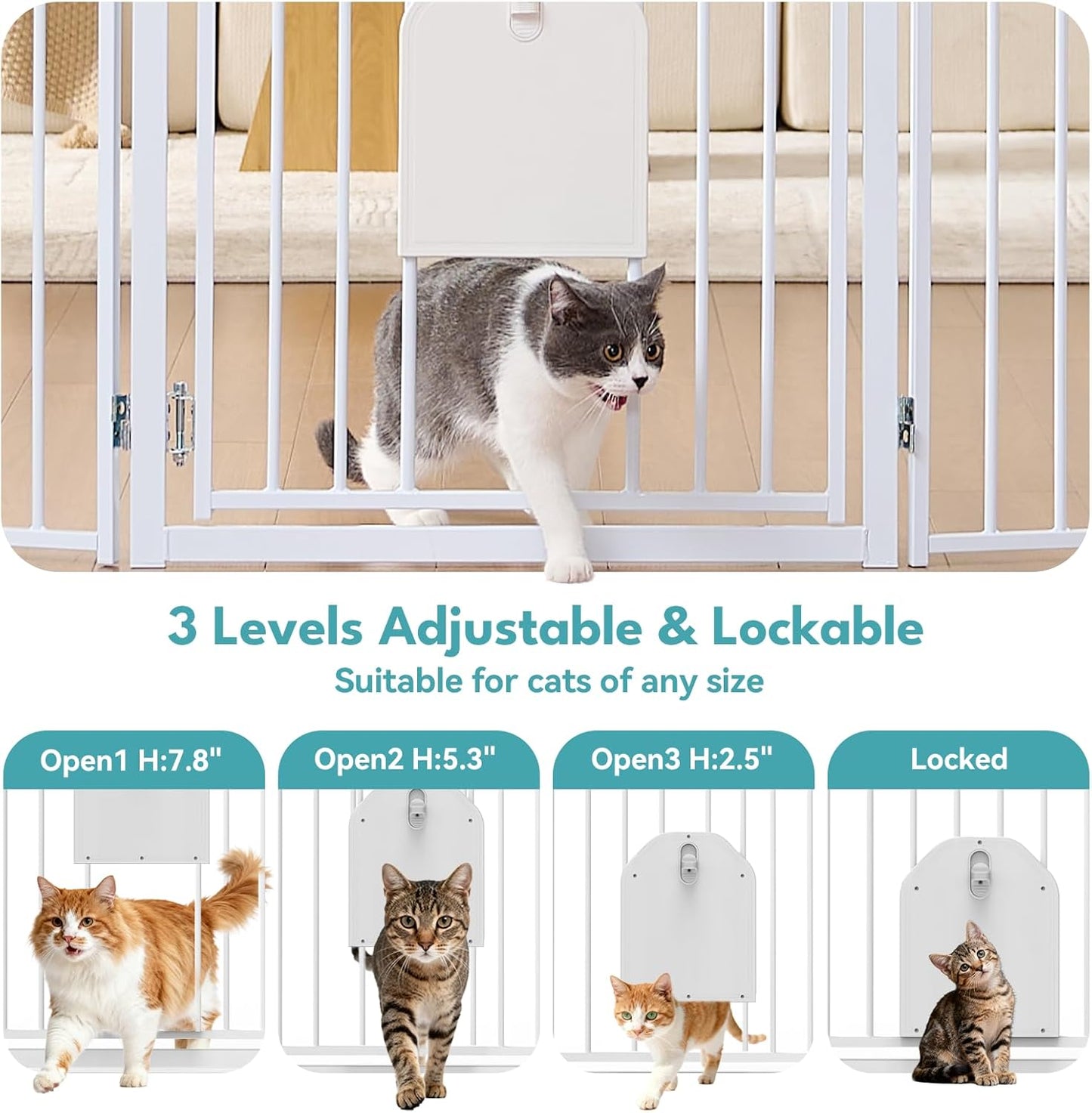 No Pawblems Dog Gate with Cat Door, Free Standing 30'' Tall Foldable Dog Fence for Indoor & Outdoor, Up to 156 Inch Extra Wide Puppy Gate for Stairs, Hallways, Doorways, Deck, Yard (Black, 6 Panels)