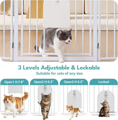 No Pawblems Dog Gate with Cat Door, Free Standing 30'' Tall Foldable Dog Fence for Indoor & Outdoor, Up to 156 Inch Extra Wide Puppy Gate for Stairs, Hallways, Doorways, Deck, Yard (Black, 6 Panels)