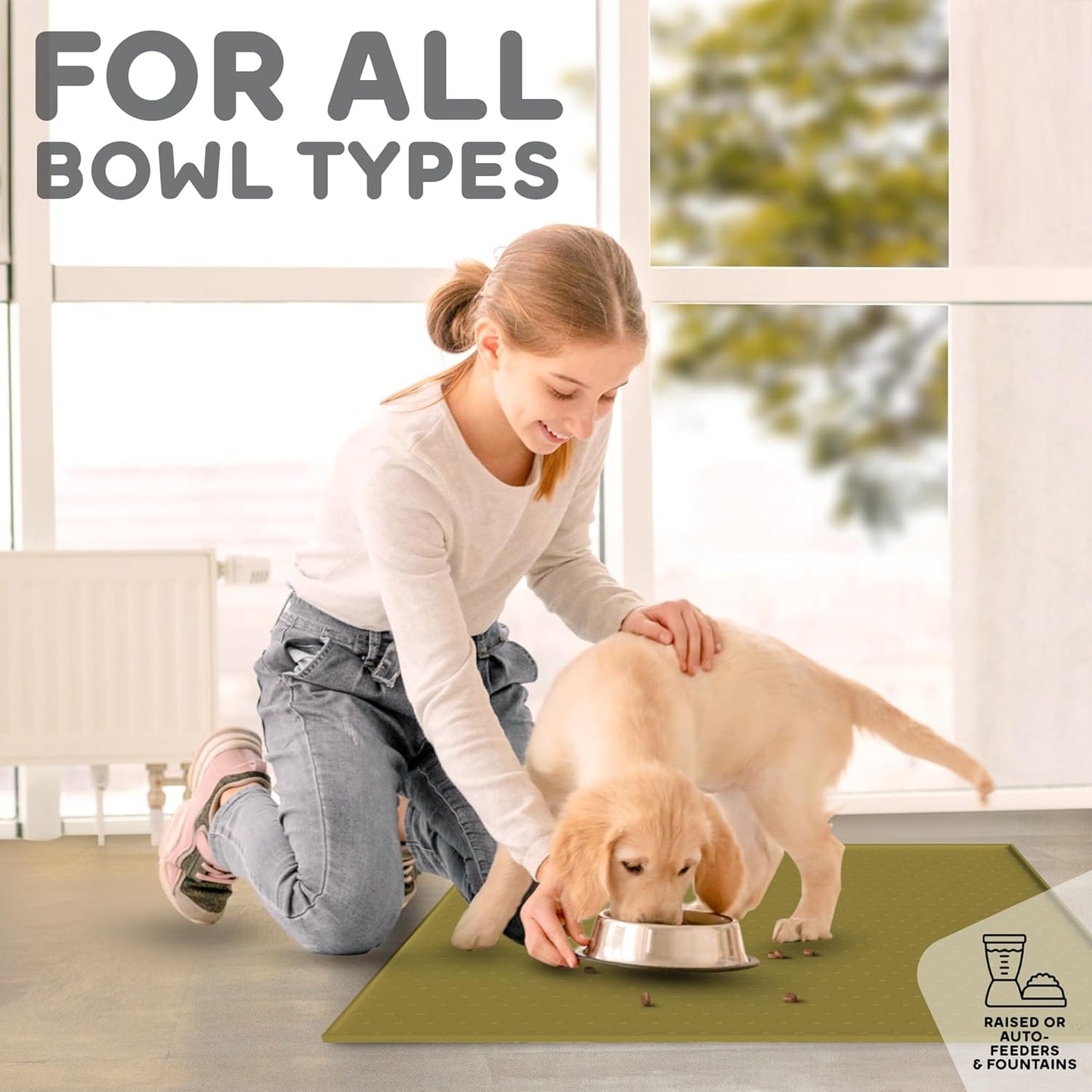 Dog Food Mat - Raised Edges Dogs Mat for Food and Water Prevent Spill, Waterproof Cat Food Mats Protect Floors, Easy Clean Dog Bowl Mats for Food and Water, Silicone Pet Feeding Placemats