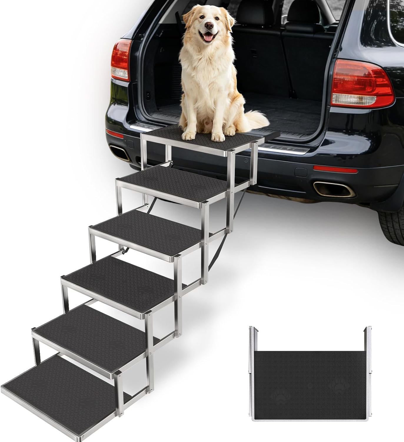 Dog Steps for Car & SUV – 5-Step Foldable Pet Stairs for Large Dogs, Non-Slip Heavy-Duty Plastic Dog Stairs, Lightweight & Portable Vehicle Access, Great Alternative to Dog Ramp for Truck