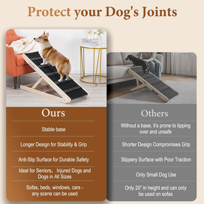 Dog Ramp for Bed - Foldable Small to Large Dog Ramp for Couch - 6 Adjustable Height from 12" to 24" - Stairs with High Traction Mat - Wooden Portable Ramp for Dogs to Get on Bed Couch Car Up to 200LBS