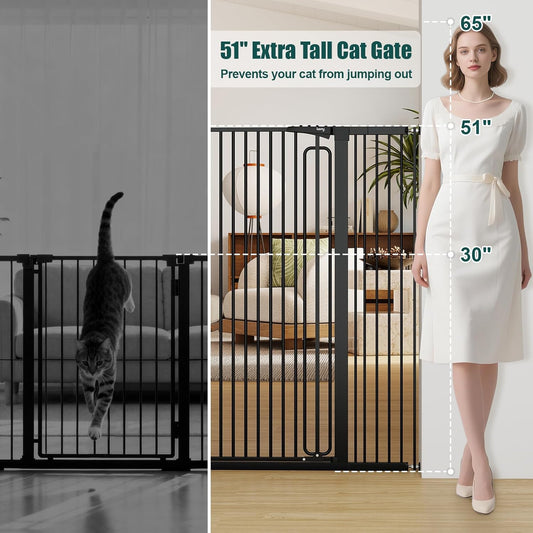 keny 29.7"-46" Baby Gate for Stairs, Auto Close Dog Gates for Doorways, Pressured Mounted No Drilling Pet Gate Extra Wide, One-Hand Opening Dual Lock Stair Gate, Indoor Kids Necessities, Black