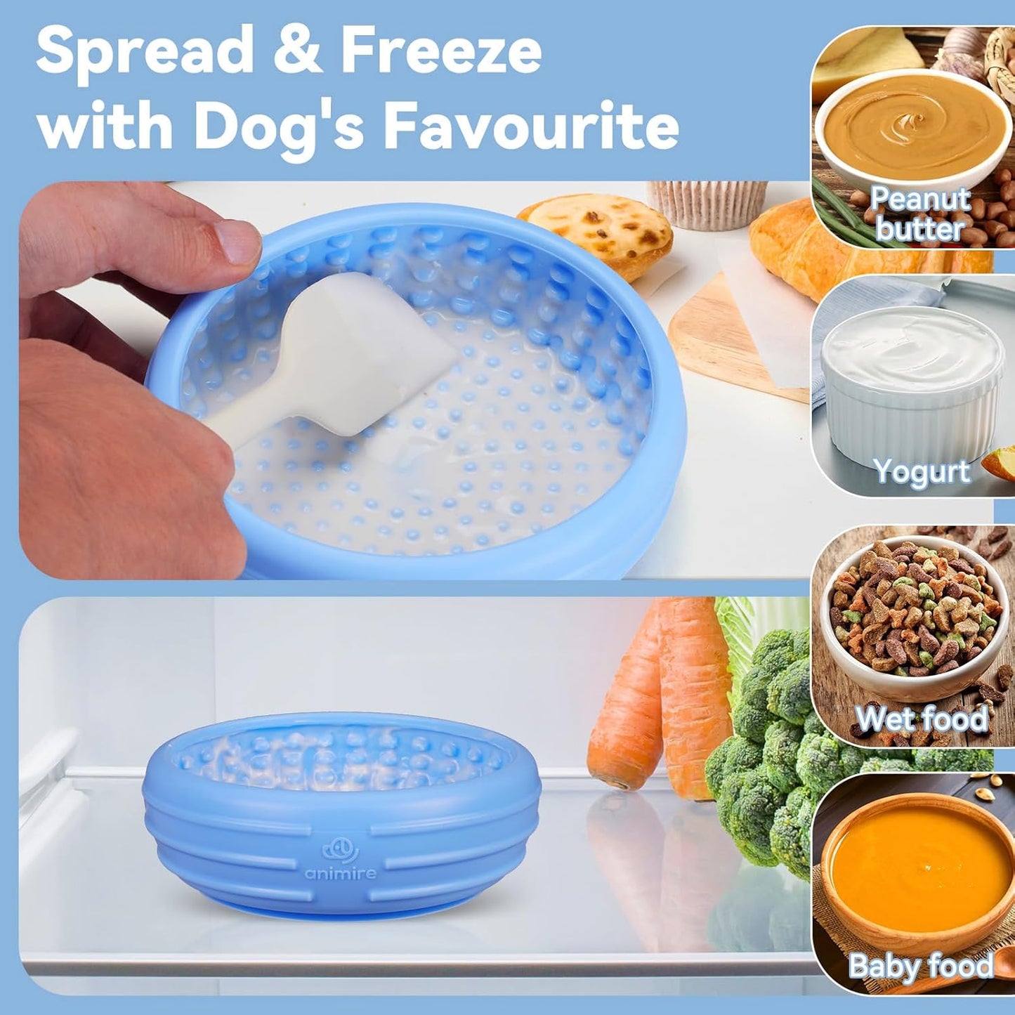 Dog Lick Bowl, Animire Freeze Lick Mat for Dogs, Non-Slip Slow Feeder Licking Bowl Enrichment Treat for Distraction Anxiety Relief, Food Grade Silicone, Dishwasher Safe(Pastel Purple,S)
