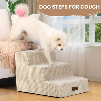 Aodisman Dog Stairs for Small Dogs, 3-Step Non-Slip Pet Stairs for Couch Sofa and Chair, Dog Bed Stairs for Puppy, Older Cat,Grey,13.6" H