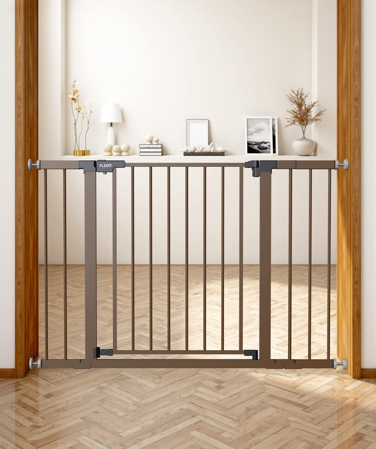 29.5-40.5" Baby Gate for Stairs, Dog Gate for Doorways, Walk Thru Auto Close Metal Baby Safety Gate for The House, Stairs and Doorways, Child Gate Pressure Mounted, Pet Gate for Dog Indoor - Black