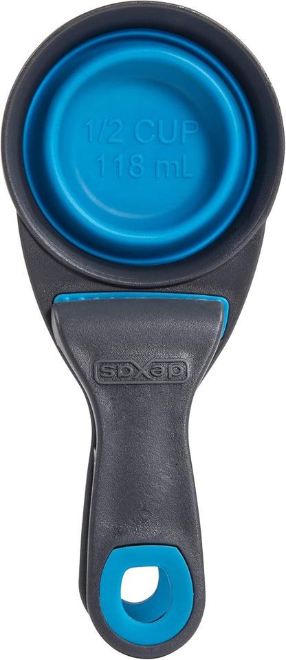 Dexas Pets Collapsible KlipScoop Collapsible Dry Dog Food Scoop and Dog Food Bag Clip, 1 Cup Capacity, Pro Blue