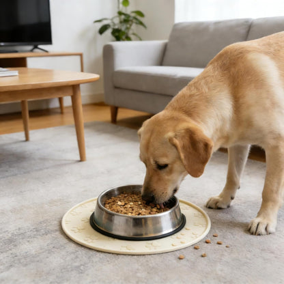 Pet Feeding Mat, Waterproof, Raised Edges to Prevent Spills, Easy Clean in Dishwasher, Dogs and Cats Placemat Tray to Stop Food and Water Bowl Messes on Floor(1Pack Beige)