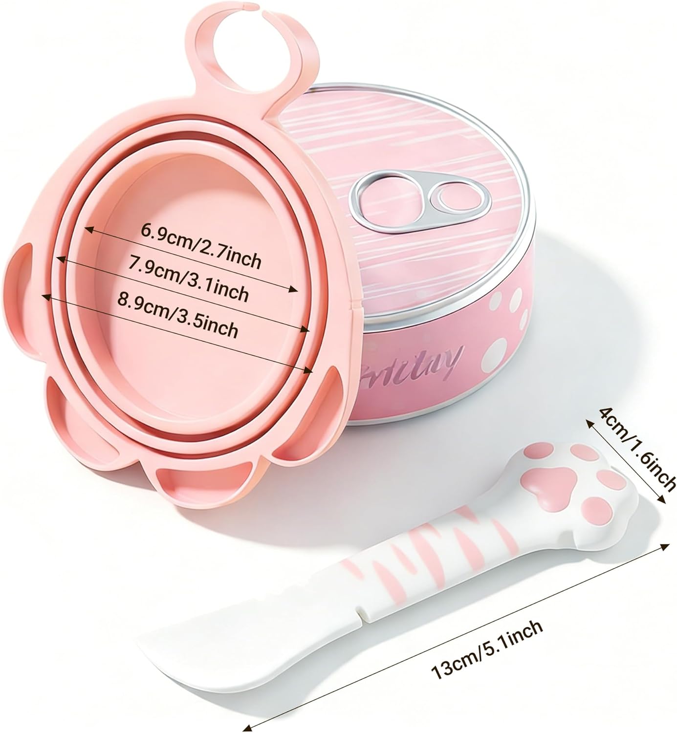 Pet Food Can Lids And Spoon,Pet Food Can Covers, One Fit 3 Standard Size Cans,For Dog And Cat Food Cans,Pink