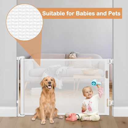 Retractable Dog Gate for The House 33" Tall X 55" Wide Mesh Baby Gate Retractable Baby Gates for Doorways Scratch-Resistant Outdoor Dog Gates Indoor Prevent Kids or Pets from Crawling Under, Gray