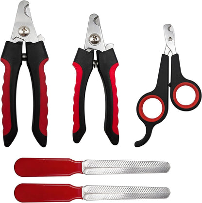 5Pcs Dogs and Cats Grooming Nail Clippers Kit Pet Claws Nail Clipper Trimmers, with Protective Guard Lock to Avoid Over Cutting, Professional Trimmers for Large and Small Cat and Dog (Pink)