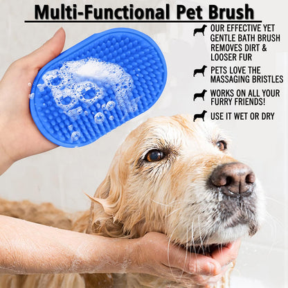 Dog Grooming Brush, Pet Shampoo Bath Brush Shedding Soothing Massage Rubber Comb with Adjustable Ring Handle for Long Short Haired Dogs and Cats 2pcs