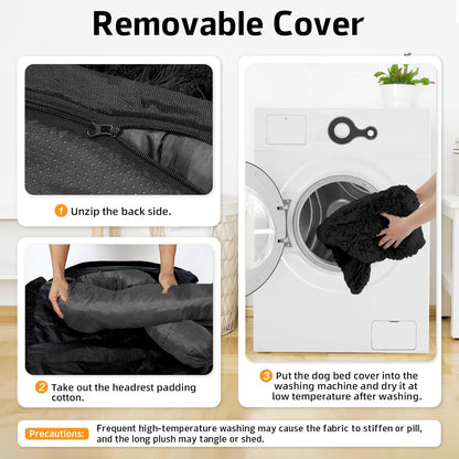 Calming Dog Bed Fluffy Plush Dog Mat for Furniture Protector with Removable Washable Cover for Large Medium Small Dogs and Cats (Large, Light Grey)