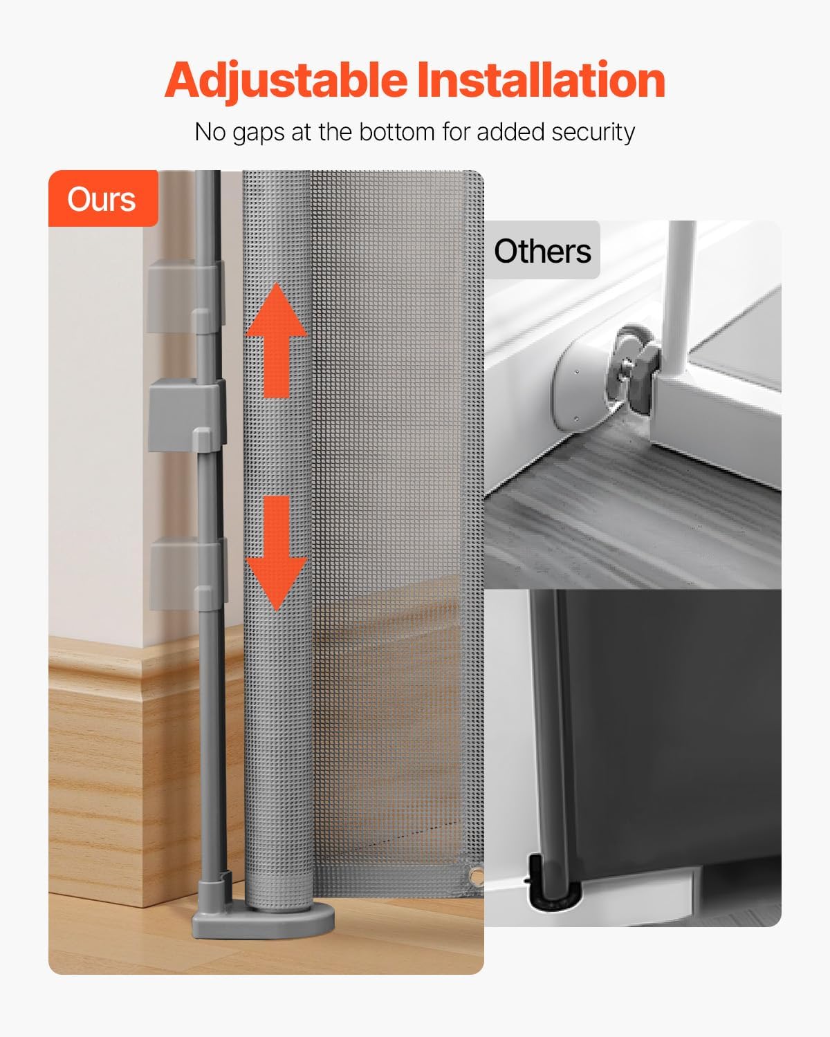 VEVOR Retractable Baby Gate, 34 inch Tall, Extends up to 110 inch Wide, Retractable Gate for Kids or Pets, Mesh Material, Easy to Install for Indoor Stairs, Doorways, Hallways, Playrooms, Gray