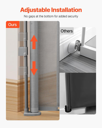 VEVOR Retractable Baby Gate, 34 inch Tall, Extends up to 110 inch Wide, Retractable Gate for Kids or Pets, Mesh Material, Easy to Install for Indoor Stairs, Doorways, Hallways, Playrooms, Gray