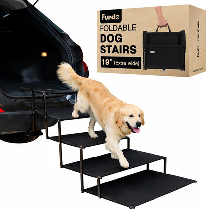 Dog Stairs for Large Dogs, for Medium Dogs, Foldable Dog Ramp for Car & SUV, Steps for Bed, Wide Non-Slip Pet Steps for Car Side Door, Truck & High Beds, Portable & Adjustable - 17" Wide