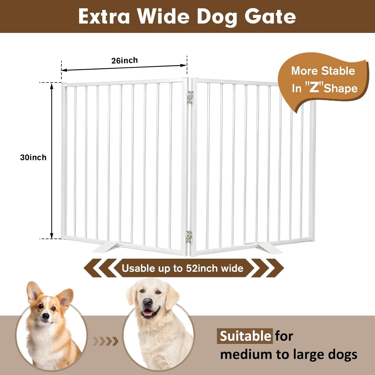 104" Extra Wide Dog Gate, Heavy Duty Metal Freestanding Dog Gate with Door for Indoor & Outdoor, Foldable Pet Fence for Doorways,House,Porch,Deck,Yard,Stairs, Auto Close(4 Panels,Black)
