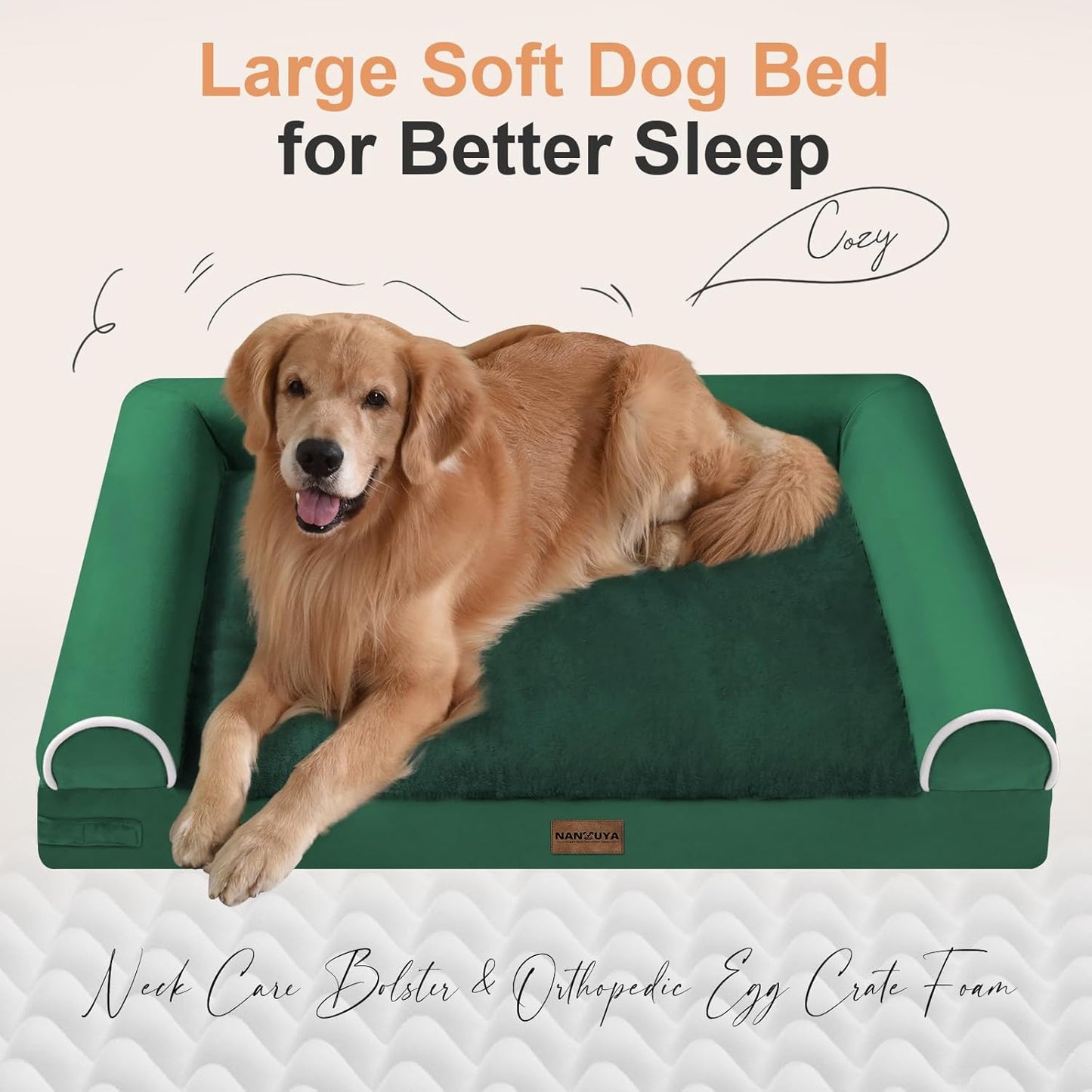 Large Dog Bed Orthopedic Washable: Beds Bolster XL Bed Large Big Dogs Memory Foam Couch Sofa Waterproof with Removable Cover