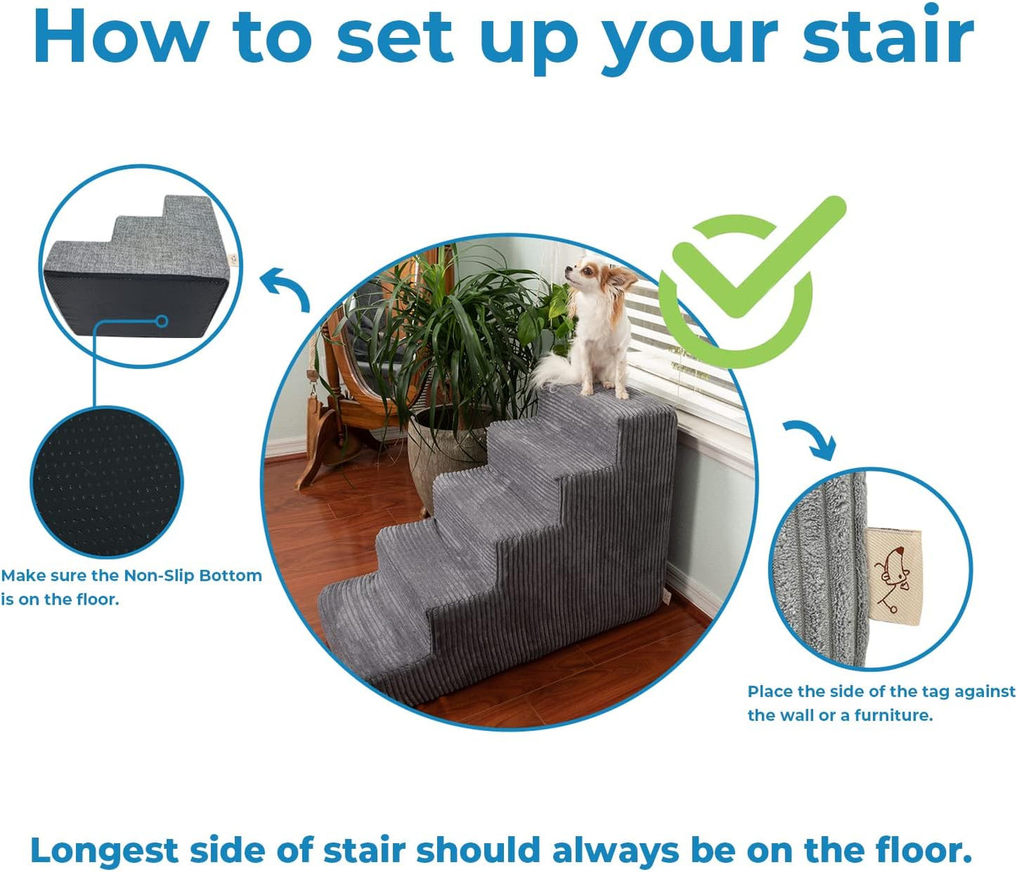 Best Pet Supplies Non-Slip Foam Dog Stair & Pet Ramp, Balanced Indoor Step Support - Foldable Stair, Ash Gray Linen,3-Step