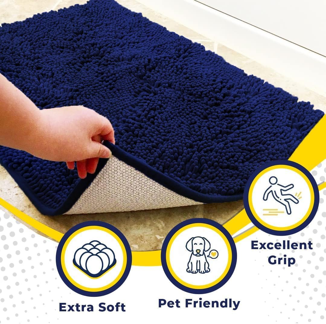 Muddy Mat® Pack of 3 Highly Absorbent Microfiber Dog Door Mat and Pet Rug, Non Slip Thick Washable Area Mat Soft Chenille for Kitchen Bathroom Bedroom and Outdoor - Beige Small, Medium & Large