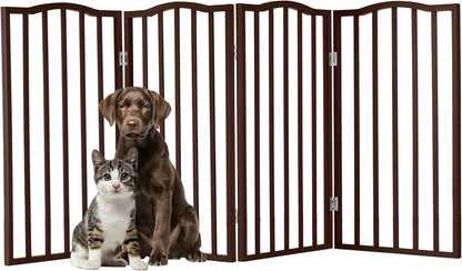 Pet Gate - 4 Panel Freestanding Dog Gate Indoor or Outdoor Use - 74x32-Inch Retractable Dog Fence for Doorways, Hallways, and Stairs - Safety Pet Fence by PETMAKER (Brown)