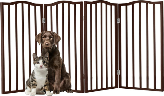 Pet Gate - 4 Panel Freestanding Dog Gate Indoor or Outdoor Use - 74x32-Inch Retractable Dog Fence for Doorways, Hallways, and Stairs - Safety Pet Fence by PETMAKER (Brown)