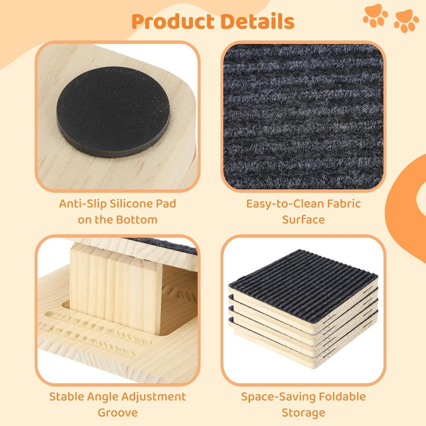 4 Pcs Wooden Dog Ramp for Stairs - Portable Adjustable 15°/25°/35° Angle Pet Ramps for Stairs with Anti-Slip Surface & Base for Small Pets, Senior Dogs, Cats, Injured Animals