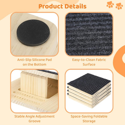 4 Pcs Wooden Dog Ramp for Stairs - Portable Adjustable 15°/25°/35° Angle Pet Ramps for Stairs with Anti-Slip Surface & Base for Small Pets, Senior Dogs, Cats, Injured Animals