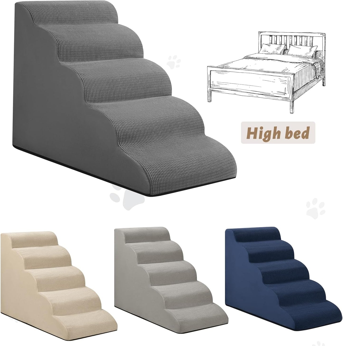 Aodisman 3-Step Dog Ramp and Stairs for Sofa and Chair - Non-Slip Sturdy Pet Steps for Small Dogs and Cats,15.7" H,Grey
