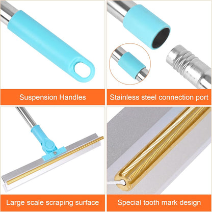 Carpet Rake for Pet Hair Removal, 2 in 1 Pet Hair Remover Tool with Squeegee, Durable Sturdy Dog Cat Hair Rake, 60‘’ Adjustable Handle, 12'' Wide Rake Scraper Carpet Broom for Carpet Rug Mat Cleaning