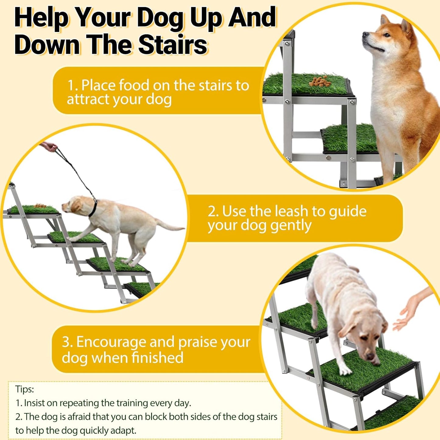 Niubya Dog Ramps for Cars, Portable Folding Dog Stairs for Cars, SUV, Trucks, Lightweight Pet Ramp for Large Dogs with Non-Slip Surface, Reinforced Pet Steps Supports Up to 200 lb, 6 Steps