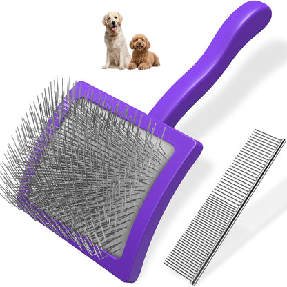 2PCS Slicker Brush for Dogs & Pet Comb,Professional Dog Grooming Brush (Goldendoodles,Poodles,Labradoodles) with Extra Long Pins to Effectively Remove Tangles, Knots and Mats (Orange, Large)
