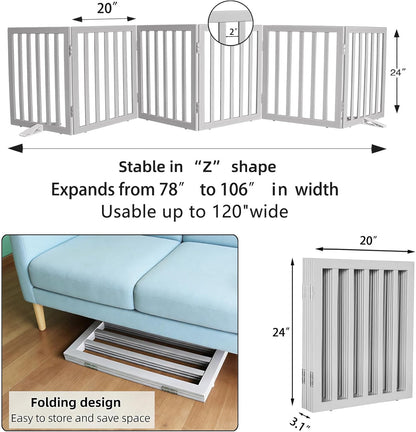 Dog Gate Indoor, Freestanding Dog Fence for The House, Doorways, Hallways,or Stairs,Pet Gate Foldable Wooden,Expandable 24" Height 3 Panels,White