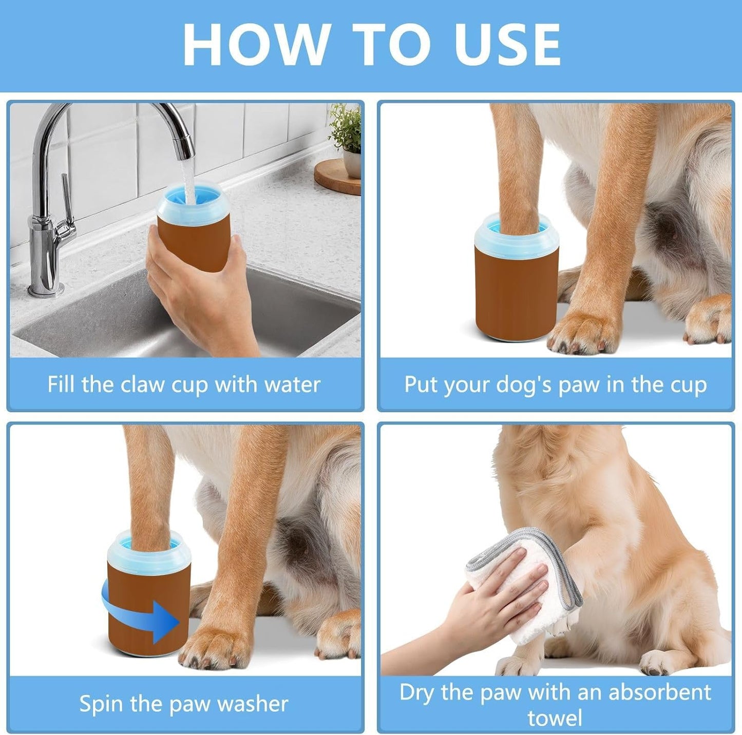 ODAWA Dog Paw Cleaner Cup Royal Blue Muddy Paw Cleaner with Soft Bristle