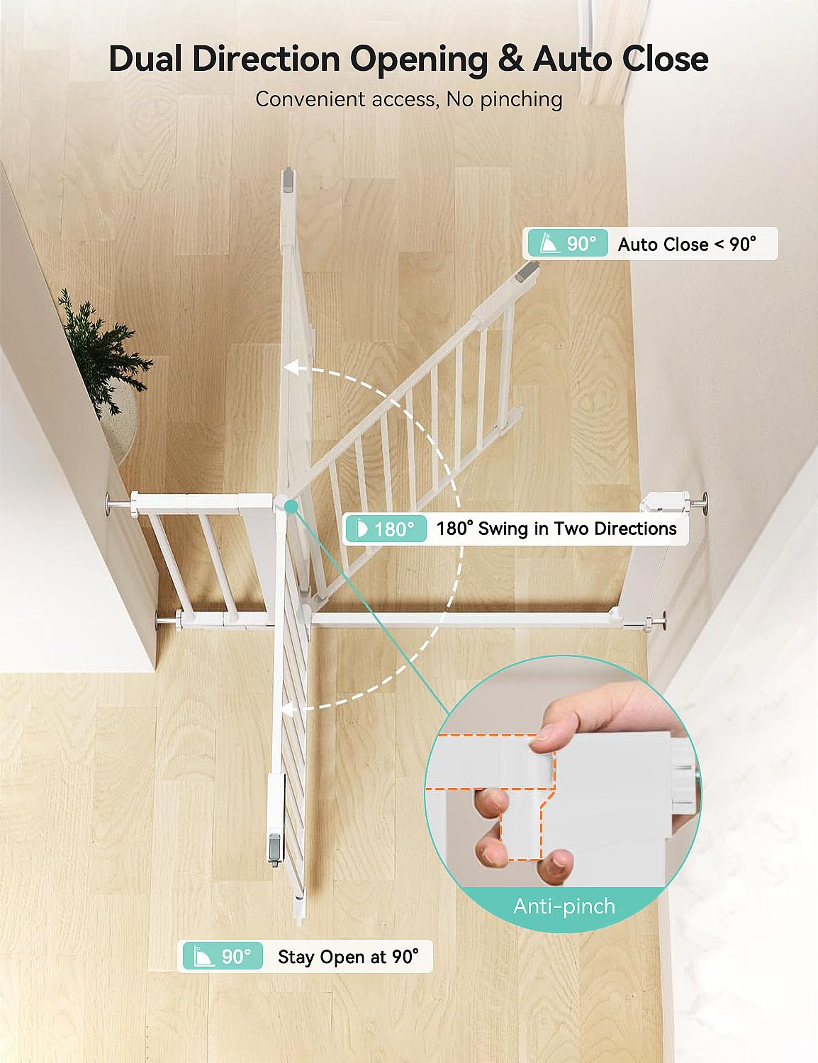 COMOMY 36" Extra Tall Baby Gate for Stairs and Doorways - Fits 29.5" to 48.8" Wide Openings, Auto Close Extra Wide Dog Gate for House, Pressure Mounted Easy Walk Through Pet With Door, Black