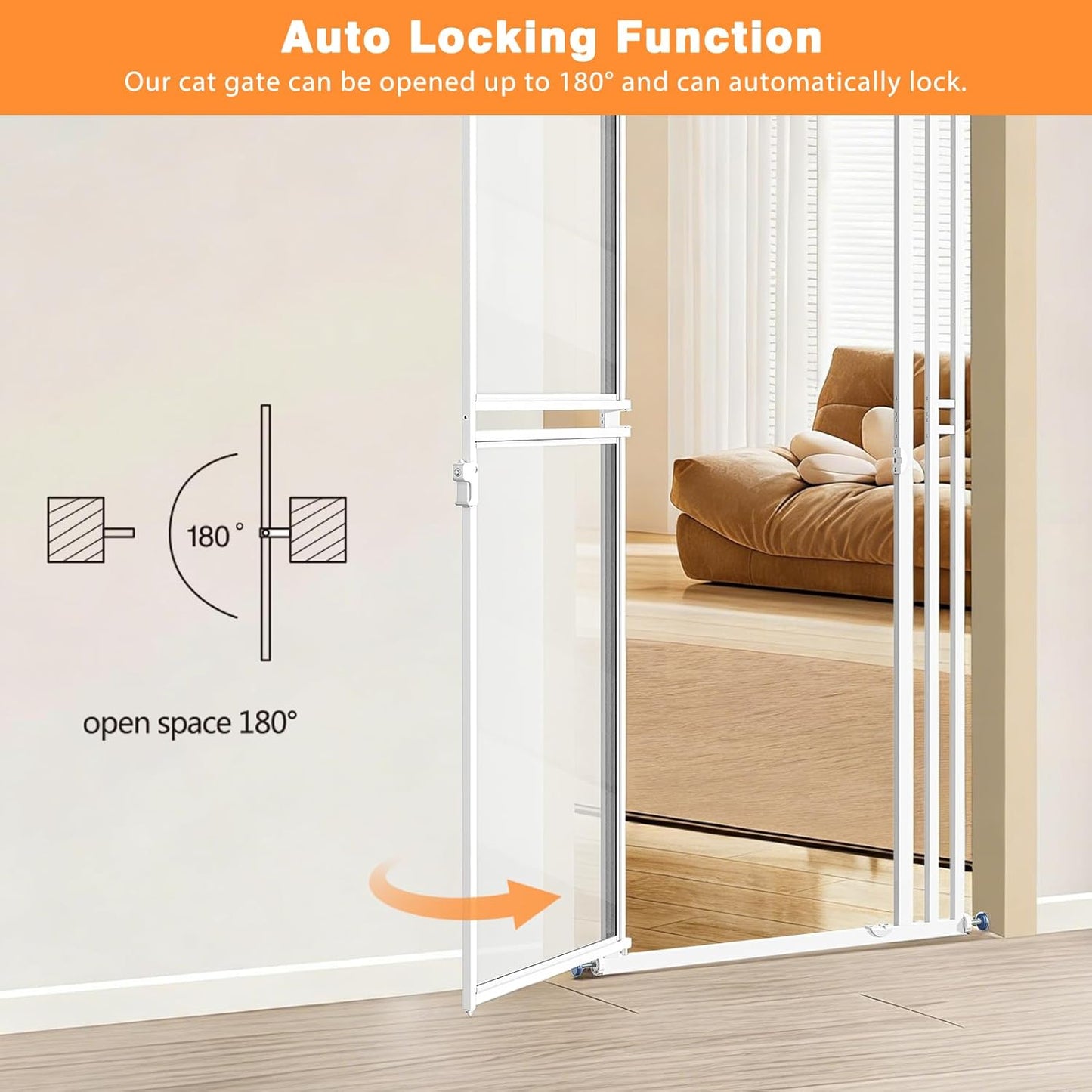 78.7" Extra Tall Transparent Cat Gate for Doorway, PC Board Clear Pet Gate with 27”-37” Adjustable Width, Pressure Mounted Dog Gate with Auto Locking, for Stairs/Kitchen/Hallways, No Drilling