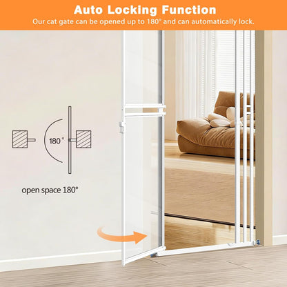 78.7" Extra Tall Transparent Cat Gate for Doorway, PC Board Clear Pet Gate with 27”-37” Adjustable Width, Pressure Mounted Dog Gate with Auto Locking, for Stairs/Kitchen/Hallways, No Drilling