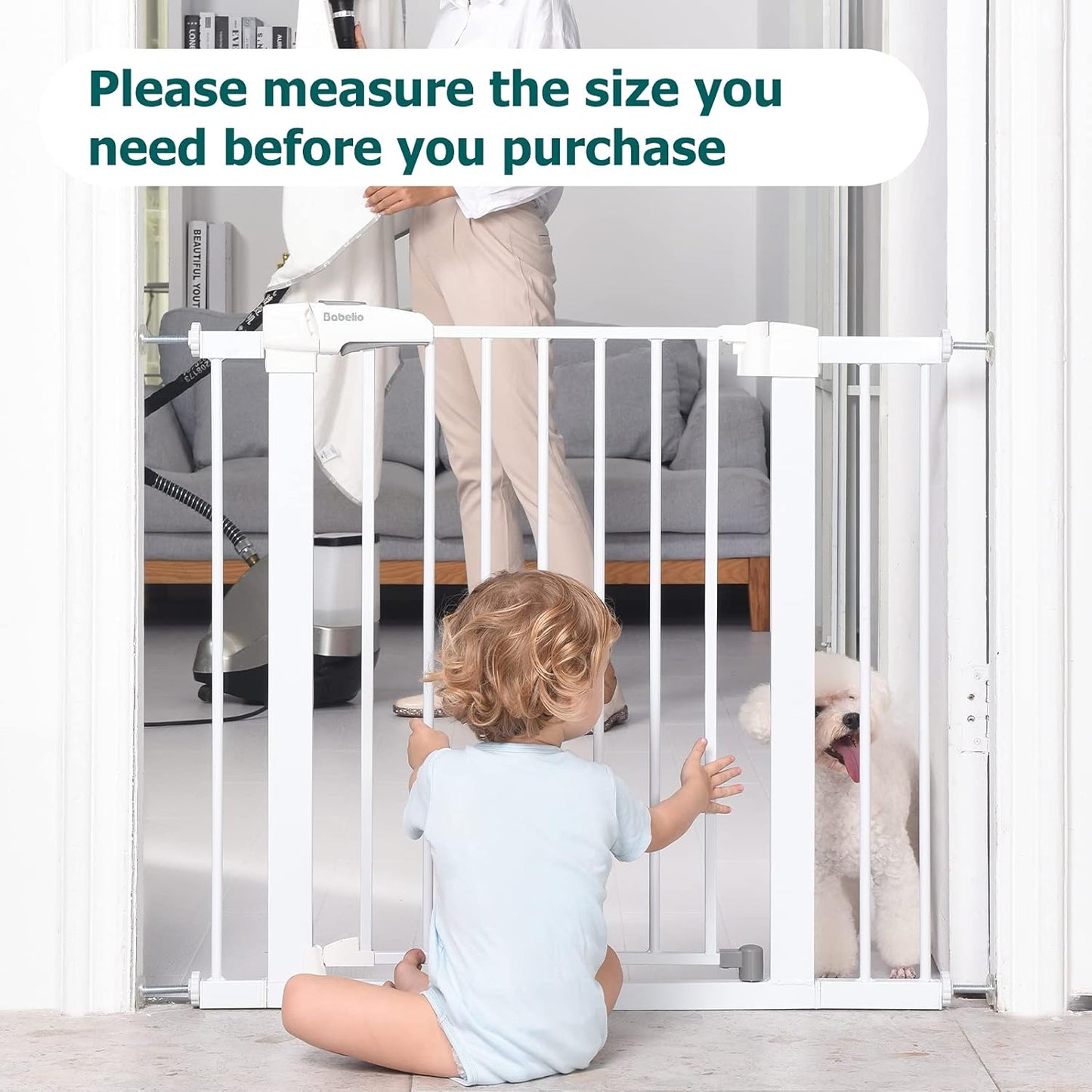 BABELIO Baby Metal Gate Extension with Wood Pattern, 5.5'' Extra Wide Pet Gate for Stairs & Doorways, Pressure Mounted Baby Gate Dog Gate, No Tools Required, 30'' Tall