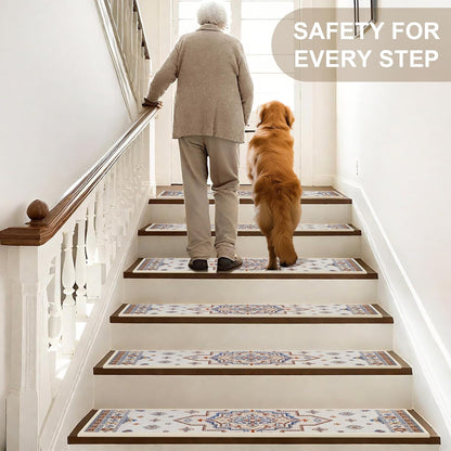 Non Slip Stair Treads for Wooden Steps Indoor, Dark Grey, 15pcs, 30"X8", Soft Carpet Mat, Machine Washable Boho Carpet Treads with Reusable Adhesive Backing, Safety Stair Tread for Dogs, Kids, Elders