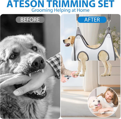 ATESON Pet Grooming Hammock with Nail Clippers/Nail Trimmers/Grooming Scissors, Dog Grooming Harness for Nail Trimming, Pet Grooming Sling Helper